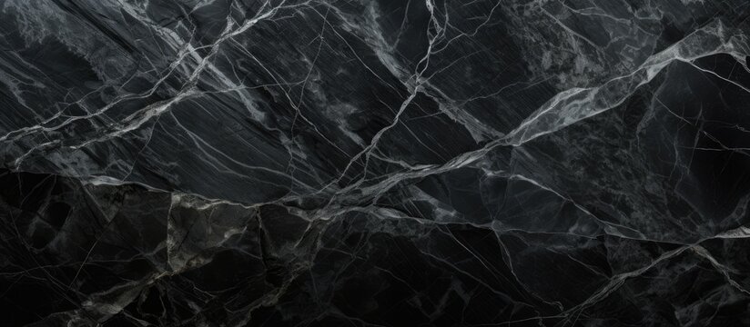 A detailed shot showcasing the intricate patterns of a black marble texture with striking white veins, resembling a terrestrial plants branches