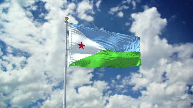 Djibouti Flag Realistic Waving 4k