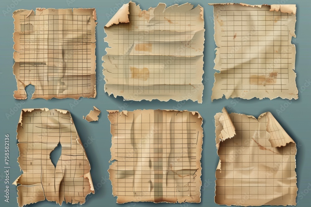 Poster the edges of a notebook page are ripped and there are striped patterns on the edges. old blank pages