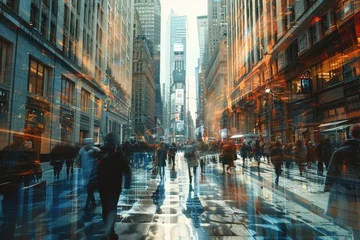 Papier Peint photo Vert bleu Capturing the essence of a bustling financial district through AI art  hyper realistic