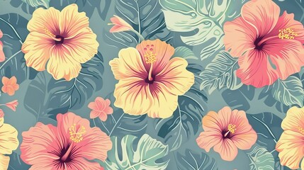 Modern seamless tropical flower and plant pattern - obrazy, fototapety, plakaty