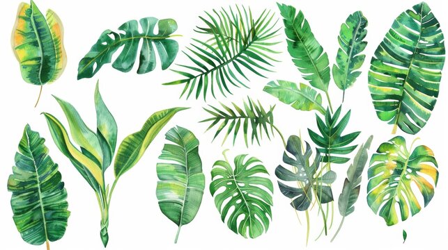 Detailed watercolor illustration of tropical plants