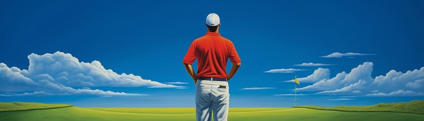 A golfer contemplating the fairway from the tee box, the game a blend of mental strategy and physical skill