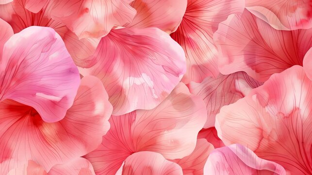 The watercolor seamless pattern is made up of pink flower petals. The watercolor drawing is modernized.