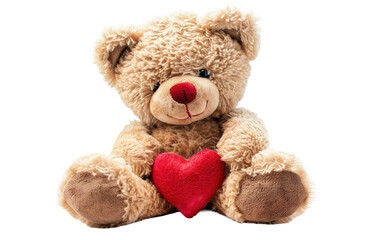 Cuddly bear adorned with a scarlet heart isolated on transparent Background