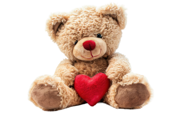 Cuddly bear adorned with a scarlet heart isolated on transparent Background