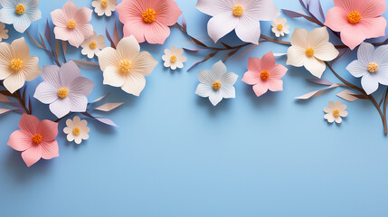 Naklejka na ściany i meble spring flowers on blue paper background