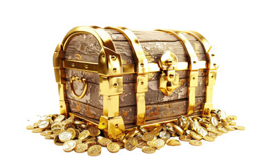 Golden chest of treasures isolated on transparent Background