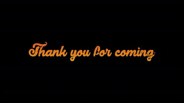  Thank you for coming text animation, shine light motion text with effect animation on black abstract background.
