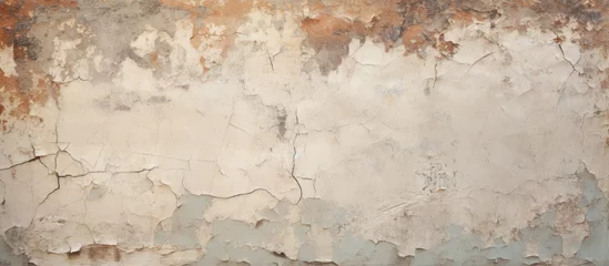 Keuken foto achterwand Verweerde muur A closeup of a cracked wall with peeling paint in brown tones, resembling a natural landscape pattern. The texture looks like wood flooring, adding an artistic touch to the freezing soil