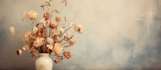 Obraz na płótnie Canvas Vintage background with dry flowers in a glass vase
