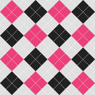 Pink and black argyle pattern. Argyle vector pattern. Argyle pattern. Seamless geometric pattern for clothing, wrapping paper, backdrop, background, gift card, sweater.	