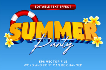 Summer party editable vector text effect. Beach party text style