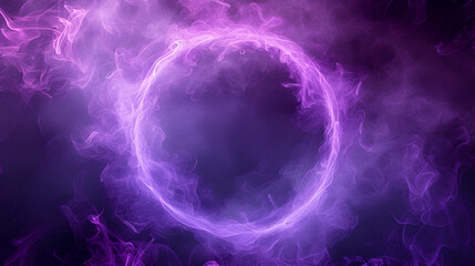  Smoke exploding outward from circular empty center, dramatic smoke or fog effect with purple scary glowing. generative ai