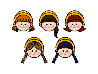 the faces of cute kindergarten girls in  kindergarten uniforms