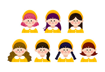 cute kindergarten girls in yellow kindergarten uniforms