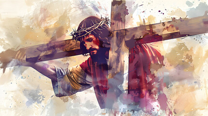 Biblical Jesus carrying his cross