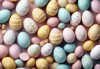 branches pattern easter wrapping spring eggs Happy holiday gentle elements textile seamless flowers white background paper pastel colors wallpaper Egg - obrazy, fototapety, plakaty
