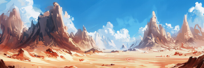 illustration of desert with mountains, generative AI