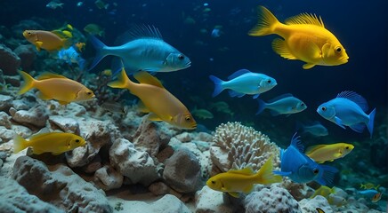 Fototapeta na wymiar Exploring Coral Reefs with Fish and Marine Creatures, Colorful Fish and Coral in the Depths of the Sea, Diving into the Rich Diversity of Underwater Life, Marine Beauty Beneath the Waves of Egypt's 