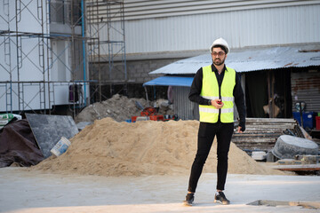 Portrait Middle east engineer man working at construction site	 - 758590906