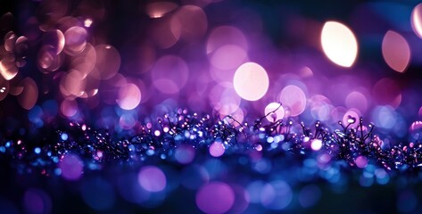 Purple bokeh, raining light, blurry lights, blurry background, violet, mauve, confettis on a black background, underwater, night lights, city lights, haze, depth of field, round bokeh, Generative AI - obrazy, fototapety, plakaty
