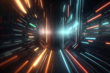 abstract background with neon lights and tunnel.