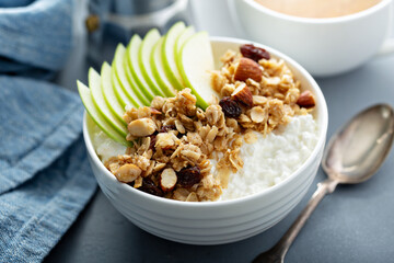 Cottage cheese with granola and apple - Powered by Adobe