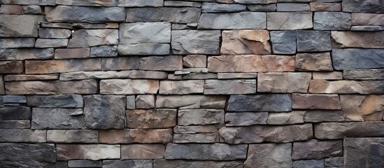 Fototapeta premium An intricate stone wall constructed of rectangular bricks, showcasing the beauty of natural bedrock as a building material in brickwork