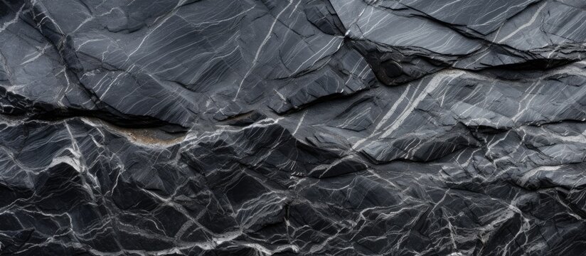 A detailed closeup showcasing the intricate pattern of a black and white marble texture, resembling a monochrome photography art piece with a mix of liquid, water, and wood elements