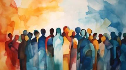 Foto op Plexiglas Abstract colorful art watercolor painting depicts a diverse group of people united © Junsei