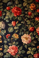 Moorish Spain Rococo Fabric pattern artwork in moody tone, textile antique