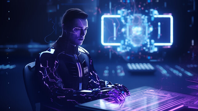 Ai technology, Artificial Intelligence. Chat bot technology smart robot AI, Enter command prompt for generates imagine something, Futuristic technology transformation. Chat with AI