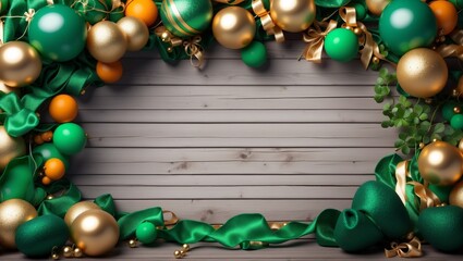Garland of Green and Gold, Lush and Festive Style, Celebration Concept, Ideal for St. Patrick's Day Event Backdrop or Themed Banner Design - obrazy, fototapety, plakaty