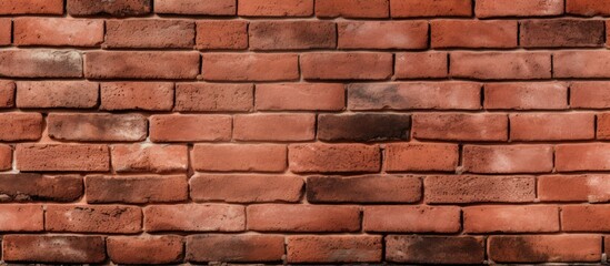 Obraz premium A detailed shot of a brown brick wall showcasing the rectangular shapes of the brickwork. The composite material is a building staple with a similar appearance to stone walls