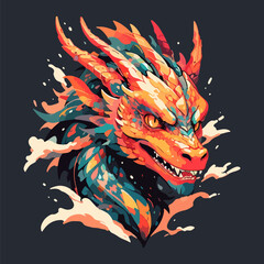 A colorful dragon head artwork highlighting intricate details and bright colors.