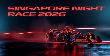 Foto op Plexiglas Singapore night race F1 racing car street formula 1 racing high speed banner sports grand prix © The Stock Image Bank