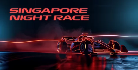 Gordijnen Singapore night race F1 racing car street formula 1 racing high speed banner sports grand prix © The Stock Image Bank