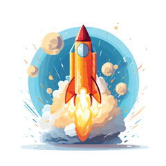 A rocket blasting off into space Two colors for rocket