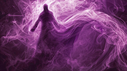 A man standing infront of prple spiral clouds. Purple theme wallpaper.