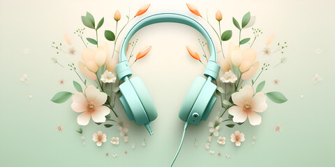 Dynamic Blue Splattered Headphones on abstract floral background