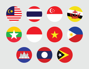 Flat illustration of Southeast Asian Flags. Collection of Southeast Asia Country round Flags.
