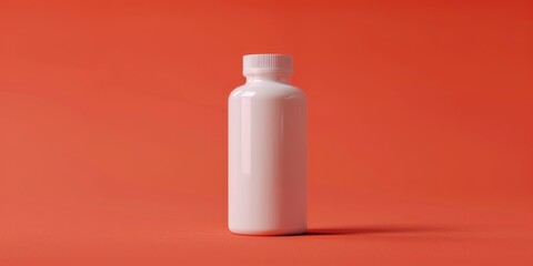 White bottle is sitting on red background