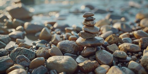 Fototapeta na wymiar Stack of rocks on beach