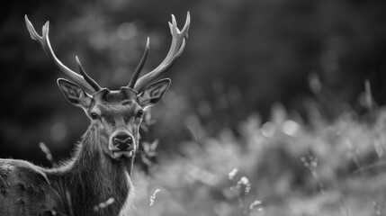 Deer with antlers is standing in field - Powered by Adobe