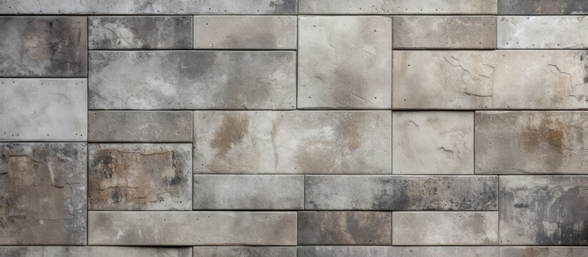 Fototapeta A detailed closeup of a grey brick wall showcasing a geometric pattern with precise symmetry and parallel lines, highlighting the beauty of composite building material