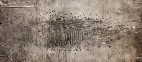 A close up of a weathered wood wall with a water stain, surrounded by grey flooring and a patch of grass and plants in a natural landscape setting