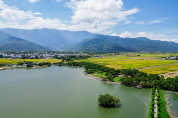 aerial view of Dapo Pond, a lake in Chishang, Taitung, taiwan - 758600108