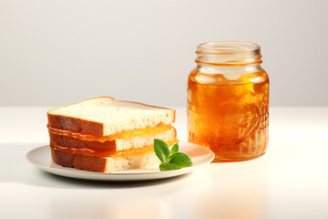 Photo of a delicious sandwich with orange marmalade isolated on a white background