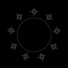 Vector Abstract Circle, Stars, Dotted, Symbols, Sparkle, Sun, Rays, Tattoos, Ambient, Fashionable, Stylish, Modern, Ritual, Astronomical, Simple, Sparkling, Decoration.White on Black Background. 